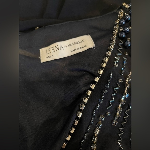 NWOT Mac Duggal Midnight Blue Long Sleeve Embellished Shoulder Dress 4 - Picture 6 of 6